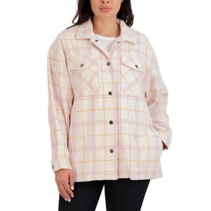 HFX Long Sleeve Cozy Oversized Shacket Shirt Jacket Pink Plaid Flannel Medium